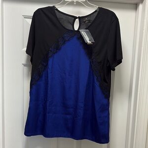 Worthington Asymmetrical Blue and Black Blouse